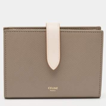 Pre Owned Celine Grey/Pink Leather Medium Compact Wallet