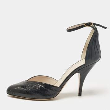 Pre Owned Celine Black Eel Leather Ankle Strap Pumps Size 38
