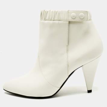 Celine White Leather Pointed Toe Ankle Boots Size 38