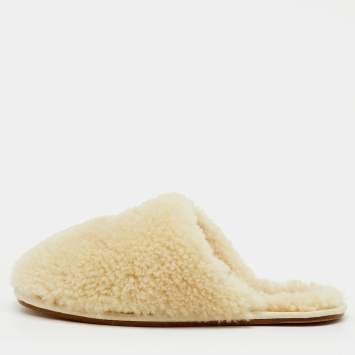 Pre Owned Celine Cream Shearling Fur Georgia Flat Mules Size 36