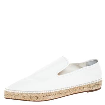 Pre Owned Celine White Leather Pointed Toe Slip On Espadrilles Loafer Flats Size 39
