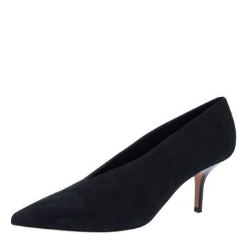 Pre Owned Celine Black Nubuck Leather V-Neck Pointed Toe Pumps Size 38