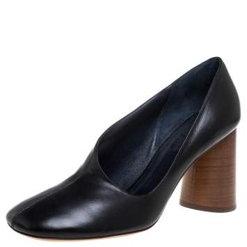 Pre Owned Celine Black Leather D'orsay Block Heel Pumps Size 39