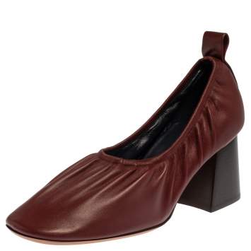 Pre Owned Celine Burgundy Leather Scrunch Block Heel Pumps Size 39