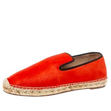 Pre Owned Celine Orange Calf hair Slip On Espadrille Loafer Flats Size 41