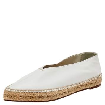 Pre Owned Celine White Leather Babouche Pointed Toe Espadrilles Size 38