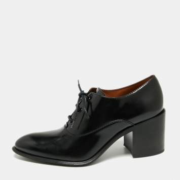 Pre Owned Celine Black Glossy Leather Lace Up Heel Derby Size 41