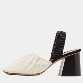 Pre Owned Céline White/Black Leather Slingback Pumps Size 38