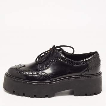 Pre Owned Celine Black Brogue Leather Platform Derby Size 36