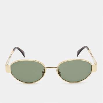 Pre Owned Celine Gold Tone/Green CL40235U Triomphe Oval Sunglasses