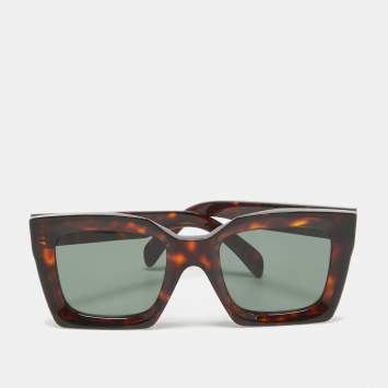 Pre Owned Celine Dark Brown Tortoise CL40130i Square Sunglasses