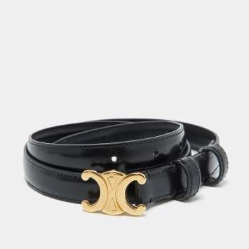 Pre Owned Celine Black Leather Triomphe Buckle Belt 75 CM