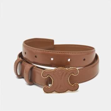 Pre Owned Celine Brown Leather Triomphe Buckle Belt 80 CM