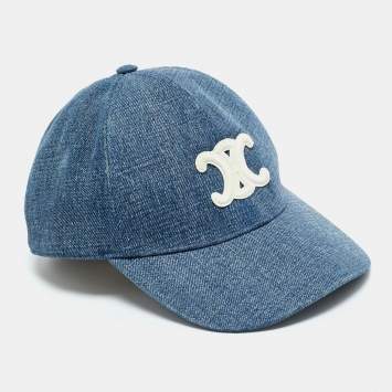 Pre Owned Celine Blue Union Wash Denim Triomphe Baseball Cap M