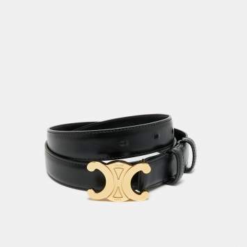 Pre Owned Celine Black Leather Triomphe Buckle Belt 90CM