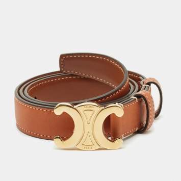 Pre Owned Celine Brown Leather Triomphe Buckle Belt 80CM