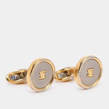 Pre Owned Celine Gold Tone Hardware Triomphe Cufflinks