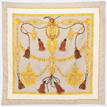 مملوكة مسبقًا وشاح سيلين حرير بنقوش شرابة متعددة الألوان