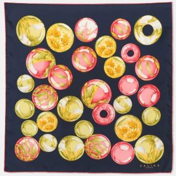 مملوكة مسبقًا وشاح سيلين حرير مطبوع متعدد الألوان أزرق كحلي