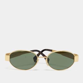 Pre Owned Celine Green/Gold Tone CL40235U Triomphe Oval Sunglasses