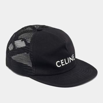 Pre Owned Celine Black Logo Print Cotton Tucker Cap L