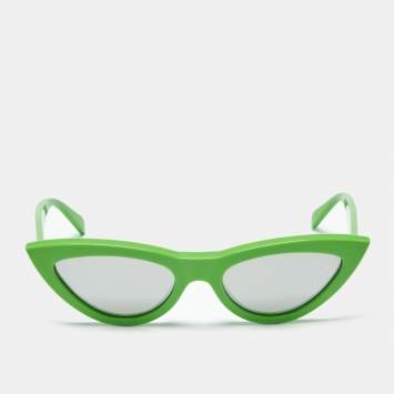 Pre Owned Celine Light Green/Black Mirrored CL400191 Cat Eye Sunglasses