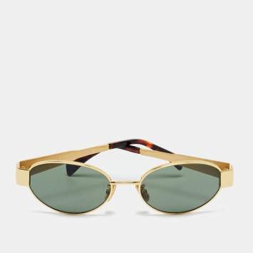 Pre Owned Celine Green/Gold Tone CL40235U Triomphe Oval Sunglasses