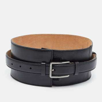 Pre Owned Celine Course Buckle S Wide Belt Black Leather