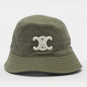 Pre Owned Celine Green Gabardine Logo Embroidered Triomphe Bucket Hat M 