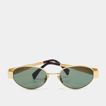 Pre Owned Celine Green/Gold Tone CL40235U Triomphe Oval Sunglasses