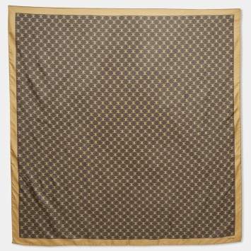 Pre Owned Celine Grey/Gold Triomphe Print Silk Square Scarf 