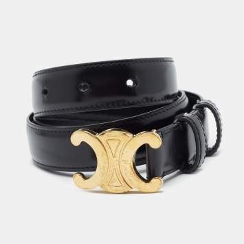 ممل وكة مسبقًا Celine Triomphe 85CM Belt Black Leather