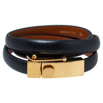Pre Owned Céline Black Leather Triple Tour Bracelet M