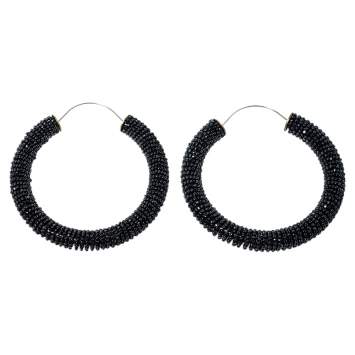 Pre Owned Celine Black Beaded Hoop Earrings 
