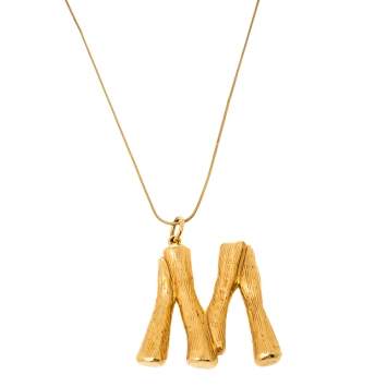 Pre Owned Céline Gold Tone Textured Alphabet M Pendant Necklace