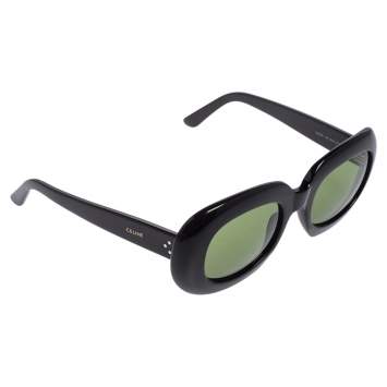 Pre Owned Celine Black/Green Acetate CL40070I Oval Sunglasses