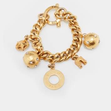 Pre Owned Celine Vintage Gold Tone Charms Bracelet
