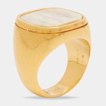 Pre Owned Celine Acetate Gold Plated Sterling Silver Ring Size 54