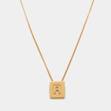 Pre Owned Céline Gold Tone Letter "R" Pendant Necklace