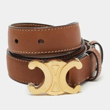 Pre Owned Celine Brown Leather Macadam Buckle Belt 70CM