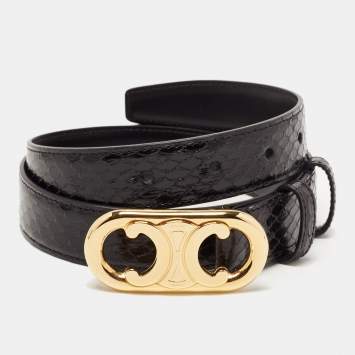 Pre Owned Celine Black Python Leather Waist Belt 80 CM