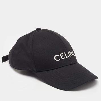 Pre Owned Céline Black Logo Embroidered Cotton Canvas Baseball Cap M