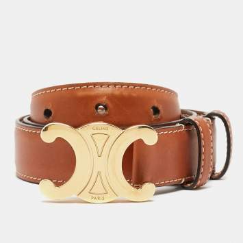 Pre Owned Celine Brown Leather Macadam Buckle Belt 80CM