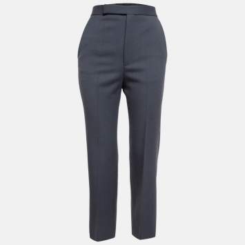 Pre Owned Celine Navy Grey Wool Formal Trousers S