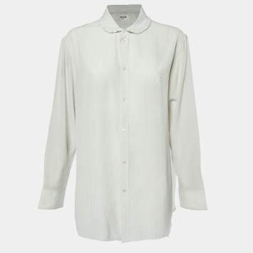 Pre Owned Celine White/Blue Striped Silk Boyfriend Shirt L