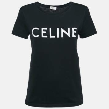 Pre Owned Celine Black Logo Print Cotton Crew Neck T-Shirt S