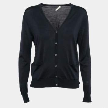 Pre Owned Celine Navy Blue Wool Blend Button Front Cardigan XS