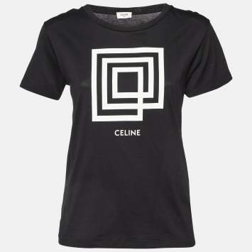 Pre Owned Celine Black Show Invitation 'Labyrinth' Print Cotton T-Shirt S 