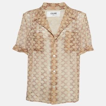Pre Owned Celine Brown Monogram Print Silk Shirt M