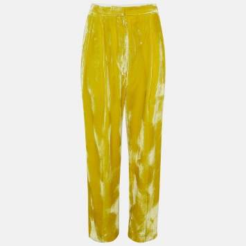 Pre Owned Celine Yellow  Velvet Wide-leg Pants M